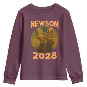 Gavin Newsom 2028 Youth Sweatshirt Patriotic Leader President 48 Riding Bear TS11 Maroon Print Your Wear