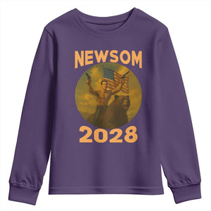 Gavin Newsom 2028 Youth Sweatshirt Patriotic Leader President 48 Riding Bear TS11 Purple Print Your Wear