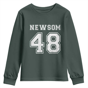 Newsom 48 Youth Sweatshirt Gavin Newsom 2028 Presidential Election Campaign TS11 Dark Forest Green Print Your Wear