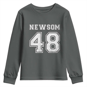 Newsom 48 Youth Sweatshirt Gavin Newsom 2028 Presidential Election Campaign TS11 Dark Heather Print Your Wear