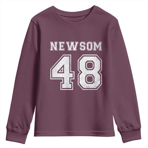 Newsom 48 Youth Sweatshirt Gavin Newsom 2028 Presidential Election Campaign TS11 Maroon Print Your Wear