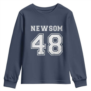 Newsom 48 Youth Sweatshirt Gavin Newsom 2028 Presidential Election Campaign TS11 Navy Print Your Wear
