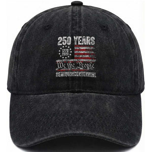 250 Years Semiquincentennial Washed Cotton Baseball Cap 250th America Anniversary Independence Day USA Flag TS11 Washed Cap Universal Fit Black Print Your Wear