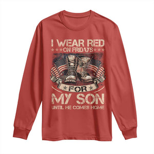 I Wear Red On Fridays For My Son Until He Comes Home Long Sleeve Shirt Vintage American Flag TS11 Red Print Your Wear