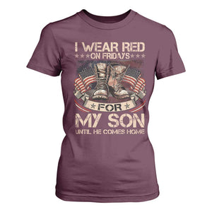 I Wear Red On Fridays For My Son Until He Comes Home T Shirt For Women Vintage American Flag TS11 Maroon Print Your Wear