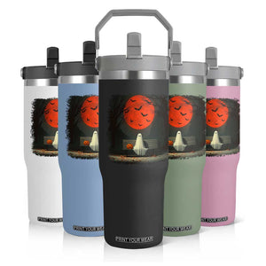 Halloween Lonely Ghost Bench Blood Moon Pumpkin Flip Straw Tumbler TS11 Print Your Wear