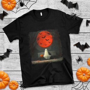 Halloween Lonely Ghost Bench Blood Moon Pumpkin T Shirt TS11 Black Print Your Wear