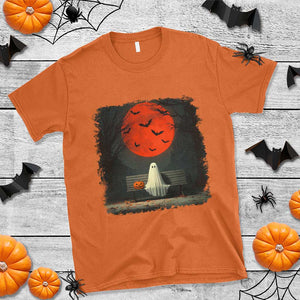 Halloween Lonely Ghost Bench Blood Moon Pumpkin T Shirt TS11 Orange Print Your Wear