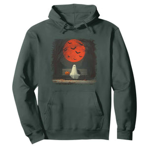 Halloween Lonely Ghost Bench Blood Moon Pumpkin Hoodie TS11 Dark Forest Green Print Your Wear