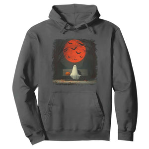 Halloween Lonely Ghost Bench Blood Moon Pumpkin Hoodie TS11 Dark Heather Print Your Wear