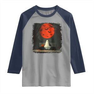 Halloween Lonely Ghost Bench Blood Moon Pumpkin Raglan Shirt TS11 Sport Gray Navy Print Your Wear