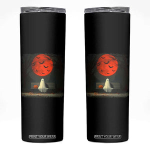 Halloween Lonely Ghost Bench Blood Moon Pumpkin Skinny Tumbler TS11 Black Print Your Wear