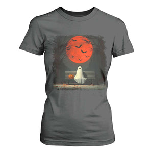 Halloween Lonely Ghost Bench Blood Moon Pumpkin T Shirt For Women TS11 Dark Heather Print Your Wear