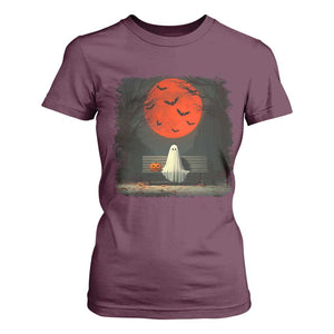 Halloween Lonely Ghost Bench Blood Moon Pumpkin T Shirt For Women TS11 Maroon Print Your Wear
