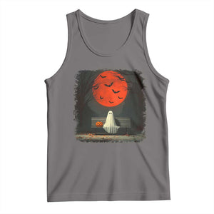 Halloween Lonely Ghost Bench Blood Moon Pumpkin Tank Top TS11 Deep Heather Print Your Wear