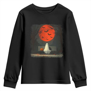 Halloween Lonely Ghost Bench Blood Moon Pumpkin Youth Sweatshirt TS11 Black Print Your Wear