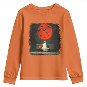 Halloween Lonely Ghost Bench Blood Moon Pumpkin Youth Sweatshirt TS11 Orange Print Your Wear