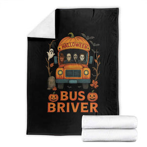 Funny Halloween Bus Driver Throw Blanket Horror Slashers Pumpkin School Bus Spooky Season TS11 Black Print Your Wear