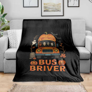 Funny Halloween Bus Driver Throw Blanket Horror Slashers Pumpkin School Bus Spooky Season TS11 Print Your Wear