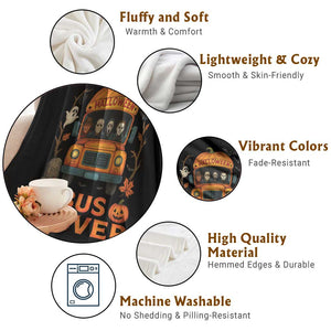 Funny Halloween Bus Driver Throw Blanket Horror Slashers Pumpkin School Bus Spooky Season TS11 Print Your Wear