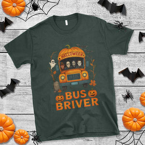Funny Halloween Bus Driver T Shirt Horror Slashers Pumpkin School Bus Spooky Season TS11 Dark Forest Green Print Your Wear