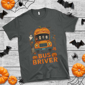 Funny Halloween Bus Driver T Shirt Horror Slashers Pumpkin School Bus Spooky Season TS11 Dark Heather Print Your Wear
