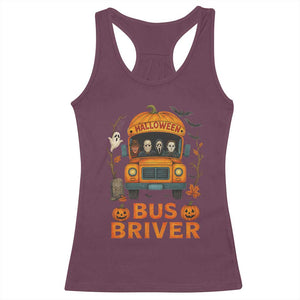 Funny Halloween Bus Driver Racerback Tank Top Horror Slashers Pumpkin School Bus Spooky Season TS11 Maroon Print Your Wear