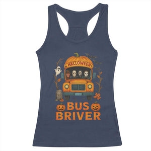 Funny Halloween Bus Driver Racerback Tank Top Horror Slashers Pumpkin School Bus Spooky Season TS11 Navy Print Your Wear