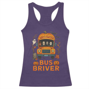 Funny Halloween Bus Driver Racerback Tank Top Horror Slashers Pumpkin School Bus Spooky Season TS11 Purple Print Your Wear