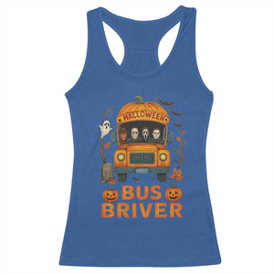 Funny Halloween Bus Driver Racerback Tank Top Horror Slashers Pumpkin School Bus Spooky Season TS11 Royal Blue Print Your Wear