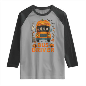 Funny Halloween Bus Driver Raglan Shirt Horror Slashers Pumpkin School Bus Spooky Season TS11 Sport Gray Black Print Your Wear