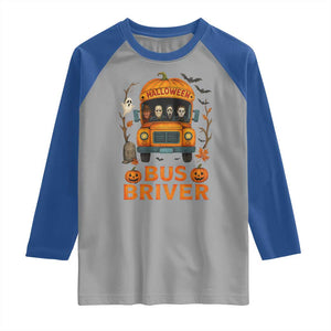 Funny Halloween Bus Driver Raglan Shirt Horror Slashers Pumpkin School Bus Spooky Season TS11 Sport Gray Royal Print Your Wear