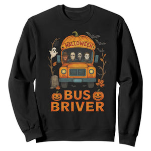 Funny Halloween Bus Driver Sweatshirt Horror Slashers Pumpkin School Bus Spooky Season TS11 Black Print Your Wear
