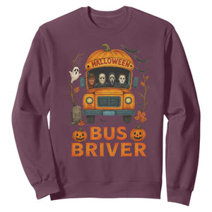 Funny Halloween Bus Driver Sweatshirt Horror Slashers Pumpkin School Bus Spooky Season TS11 Maroon Print Your Wear