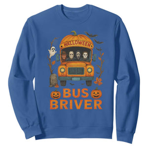 Funny Halloween Bus Driver Sweatshirt Horror Slashers Pumpkin School Bus Spooky Season TS11 Royal Blue Print Your Wear