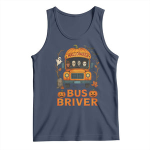 Funny Halloween Bus Driver Tank Top Horror Slashers Pumpkin School Bus Spooky Season TS11 Navy Print Your Wear