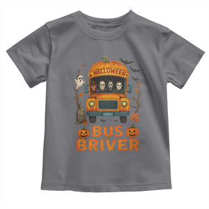 Funny Halloween Bus Driver Toddler T Shirt Horror Slashers Pumpkin School Bus Spooky Season TS11 Charcoal Print Your Wear
