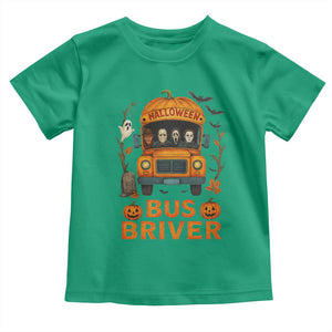 Funny Halloween Bus Driver Toddler T Shirt Horror Slashers Pumpkin School Bus Spooky Season TS11 Irish Green Print Your Wear