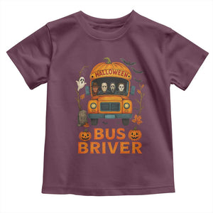 Funny Halloween Bus Driver Toddler T Shirt Horror Slashers Pumpkin School Bus Spooky Season TS11 Maroon Print Your Wear