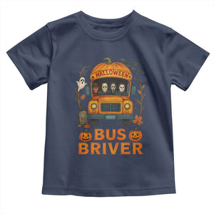 Funny Halloween Bus Driver Toddler T Shirt Horror Slashers Pumpkin School Bus Spooky Season TS11 Navy Print Your Wear