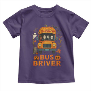 Funny Halloween Bus Driver Toddler T Shirt Horror Slashers Pumpkin School Bus Spooky Season TS11 Purple Print Your Wear