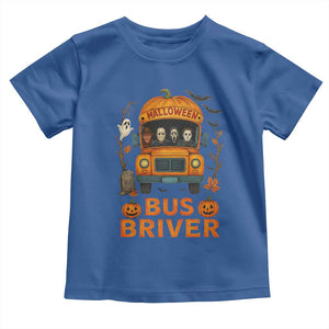 Funny Halloween Bus Driver Toddler T Shirt Horror Slashers Pumpkin School Bus Spooky Season TS11 Royal Blue Print Your Wear