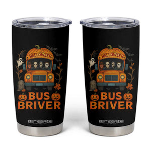 Funny Halloween Bus Driver Tumbler Cup Horror Slashers Pumpkin School Bus Spooky Season TS11 Black Print Your Wear
