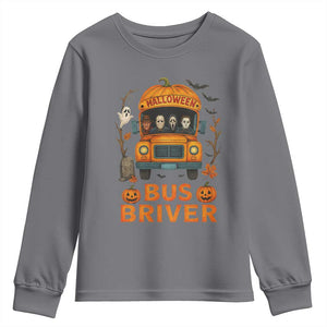 Funny Halloween Bus Driver Youth Sweatshirt Horror Slashers Pumpkin School Bus Spooky Season TS11 Charcoal Print Your Wear