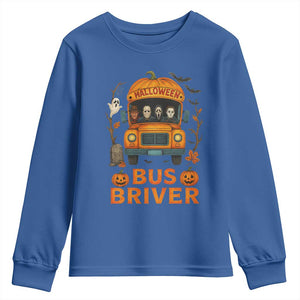 Funny Halloween Bus Driver Youth Sweatshirt Horror Slashers Pumpkin School Bus Spooky Season TS11 Royal Blue Print Your Wear
