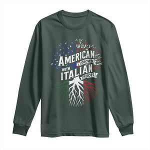 American Grown With Italian Roots Long Sleeve Shirt Family Tree Italy Flag TS11 Dark Forest Green Print Your Wear