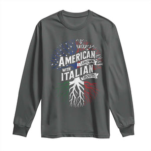 American Grown With Italian Roots Long Sleeve Shirt Family Tree Italy Flag TS11 Dark Heather Print Your Wear