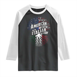 American Grown With Italian Roots Raglan Shirt Family Tree Italy Flag TS11 Black White Print Your Wear