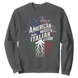 American Grown With Italian Roots Sweatshirt Family Tree Italy Flag TS11 Dark Heather Print Your Wear