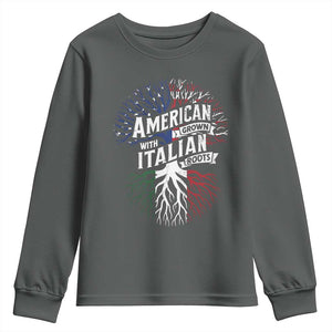 American Grown With Italian Roots Youth Sweatshirt Family Tree Italy Flag TS11 Dark Heather Print Your Wear